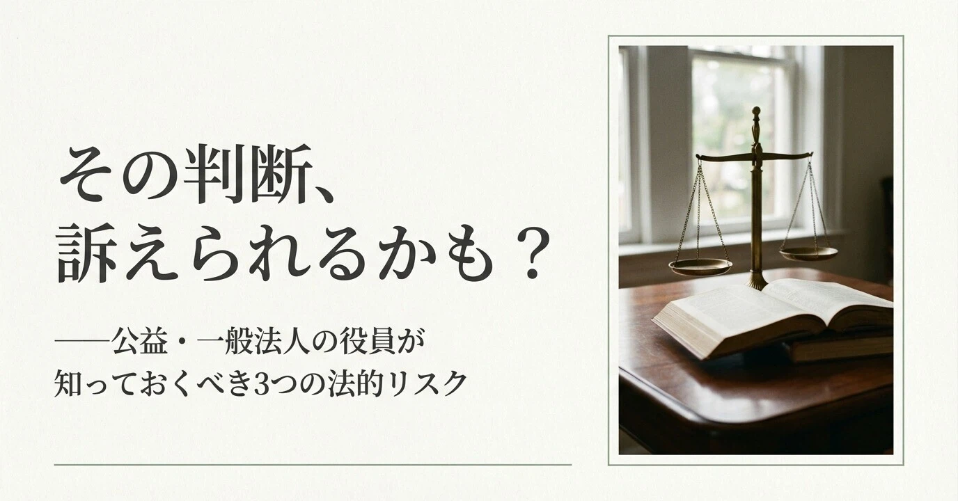 その判断、訴えられるかも？——公益・一般法人の役員が知っておくべき3つの法的リスク