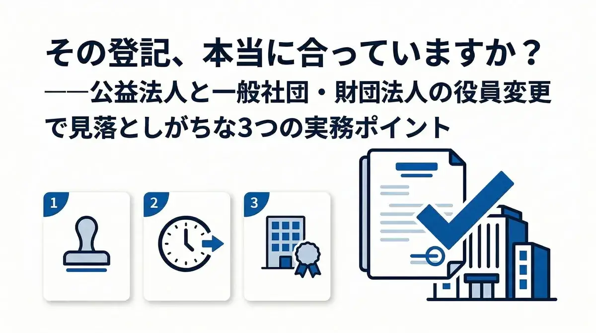 その登記、本当に合っていますか？——公益法人と一般社団・財団法人の役員変更で見落としがちな3つの実務ポイント