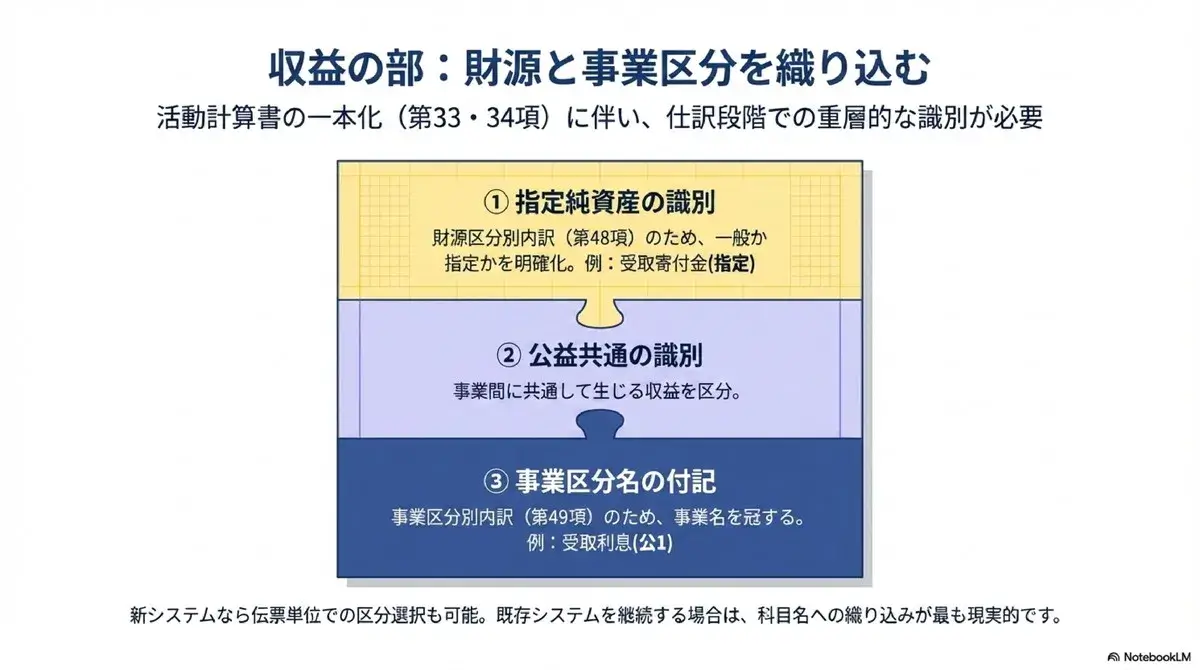 収益の部:財源と事業区分を織り込む